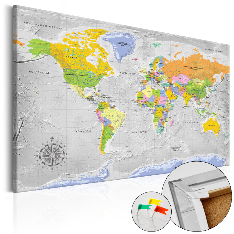 Decorative Pinboard World Map: Wind Rose [Cork Map - German Text] 105616
