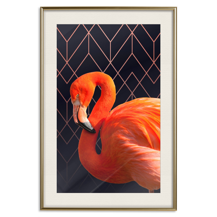 Poster Flamingo Solo - composition with an orange bird on a geometric background 115316 additionalImage 19