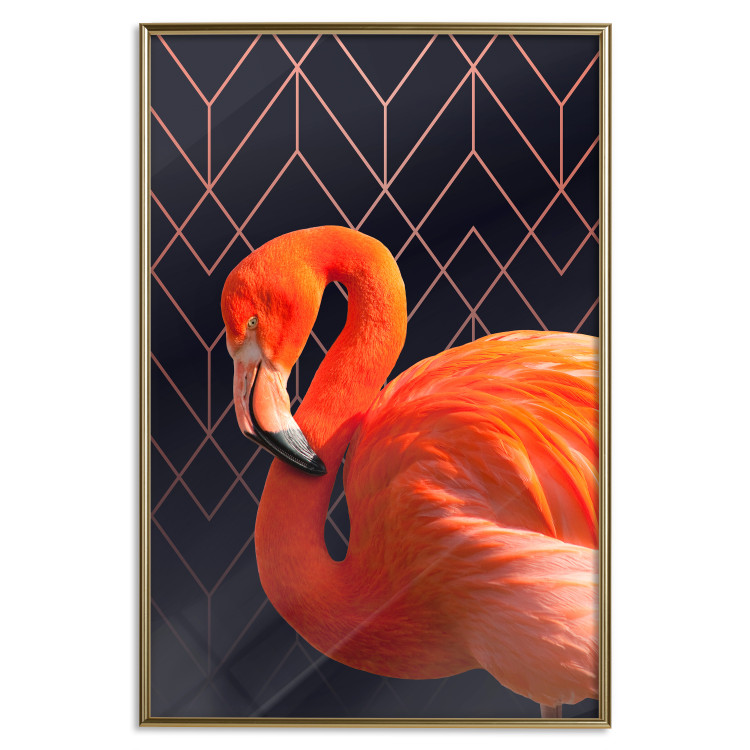 Poster Flamingo Solo - composition with an orange bird on a geometric background 115316 additionalImage 16