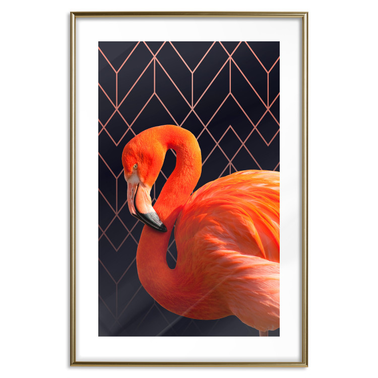 Poster Flamingo Solo - composition with an orange bird on a geometric background 115316 additionalImage 14