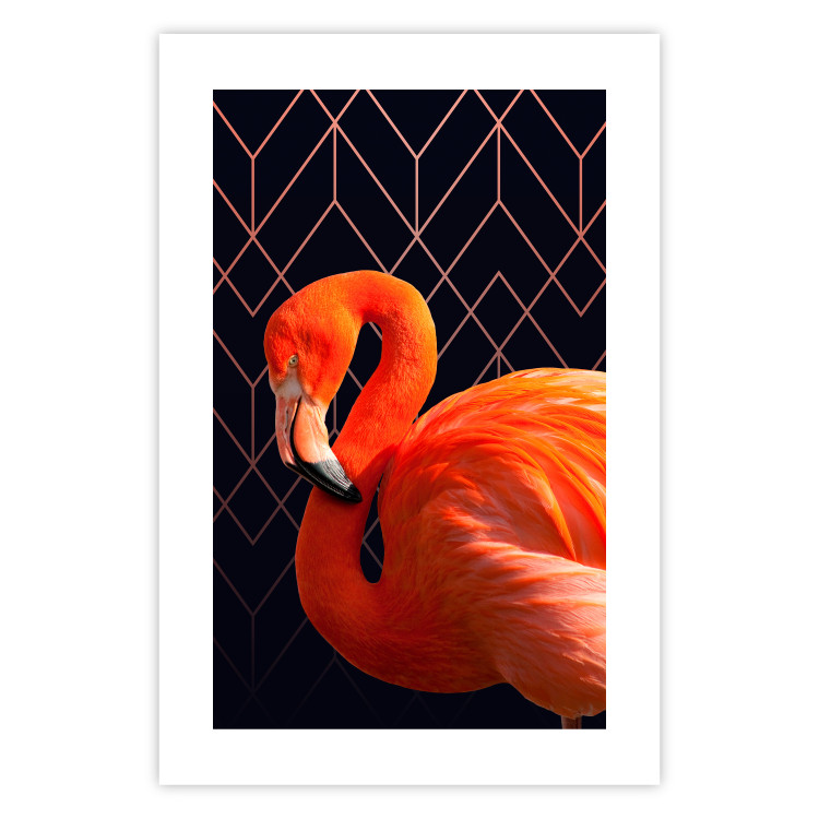 Poster Flamingo Solo - composition with an orange bird on a geometric background 115316 additionalImage 19