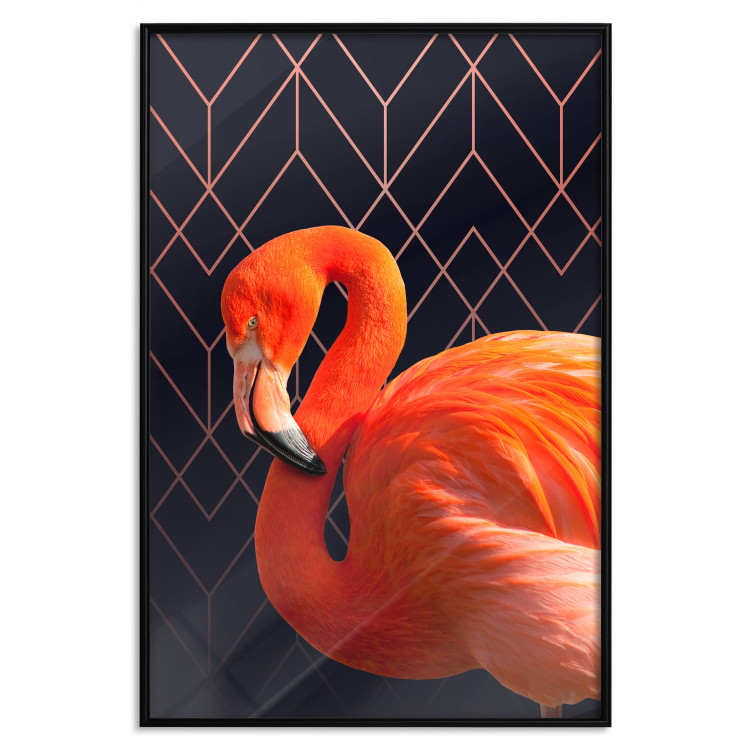 Poster Flamingo Solo - composition with an orange bird on a geometric background 115316 additionalImage 24