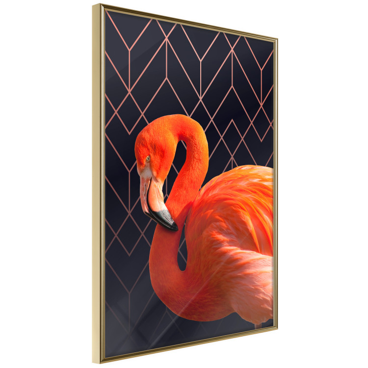 Poster Flamingo Solo - composition with an orange bird on a geometric background 115316 additionalImage 12