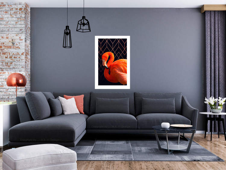 Poster Flamingo Solo - composition with an orange bird on a geometric background 115316 additionalImage 2