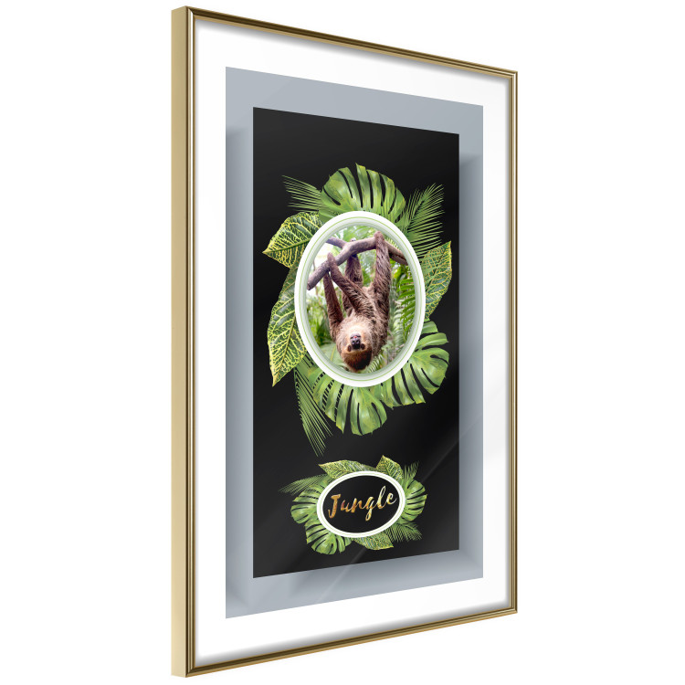 Wall Poster Sloth - brown mammal and tropical green leaves on a black background 116316 additionalImage 5
