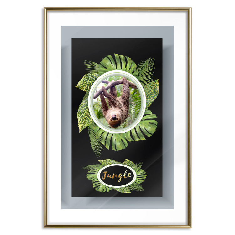 Wall Poster Sloth - brown mammal and tropical green leaves on a black background 116316 additionalImage 16