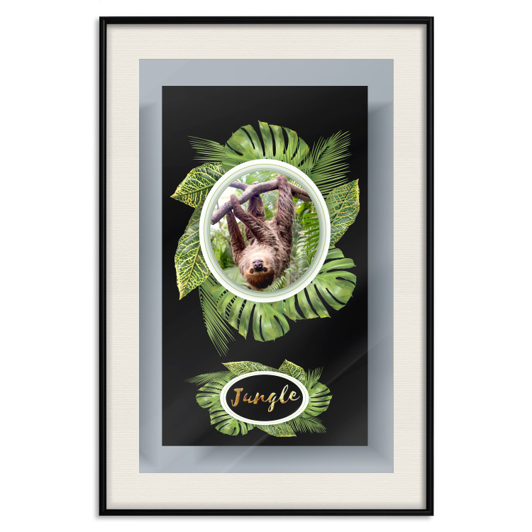 Wall Poster Sloth - brown mammal and tropical green leaves on a black background 116316 additionalImage 18