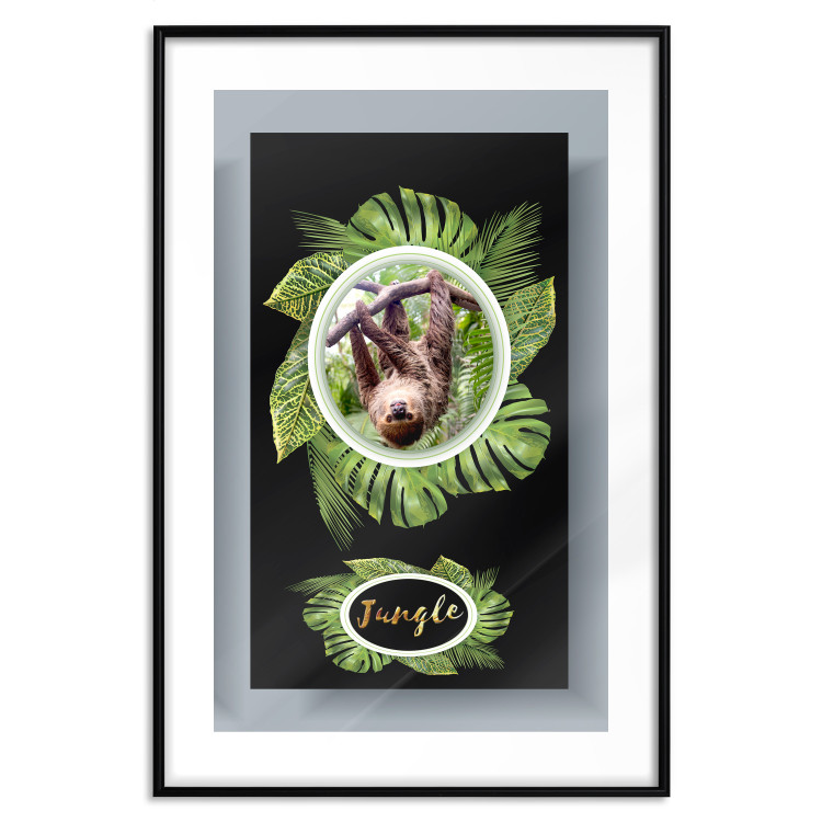 Wall Poster Sloth - brown mammal and tropical green leaves on a black background 116316 additionalImage 17