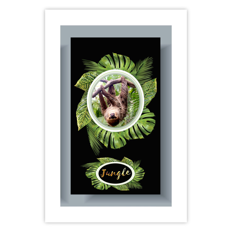 Wall Poster Sloth - brown mammal and tropical green leaves on a black background 116316 additionalImage 25