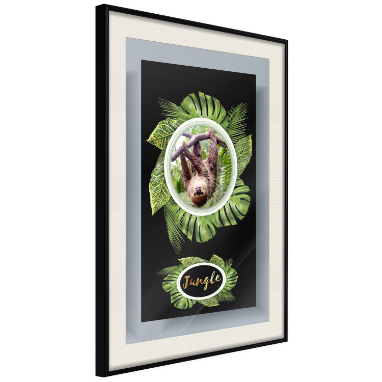 Wall Poster Sloth - brown mammal and tropical green leaves on a black background 116316 additionalImage 2