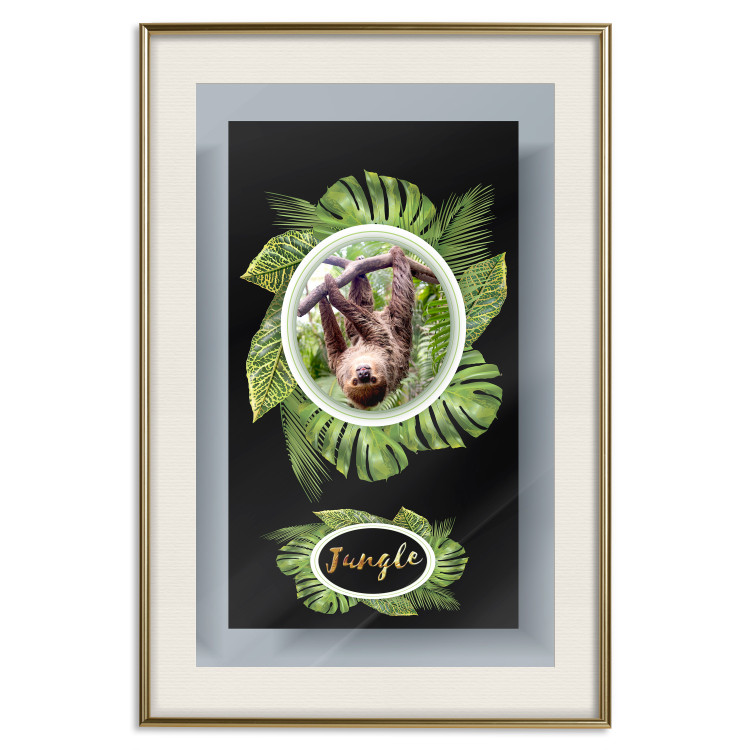 Wall Poster Sloth - brown mammal and tropical green leaves on a black background 116316 additionalImage 19