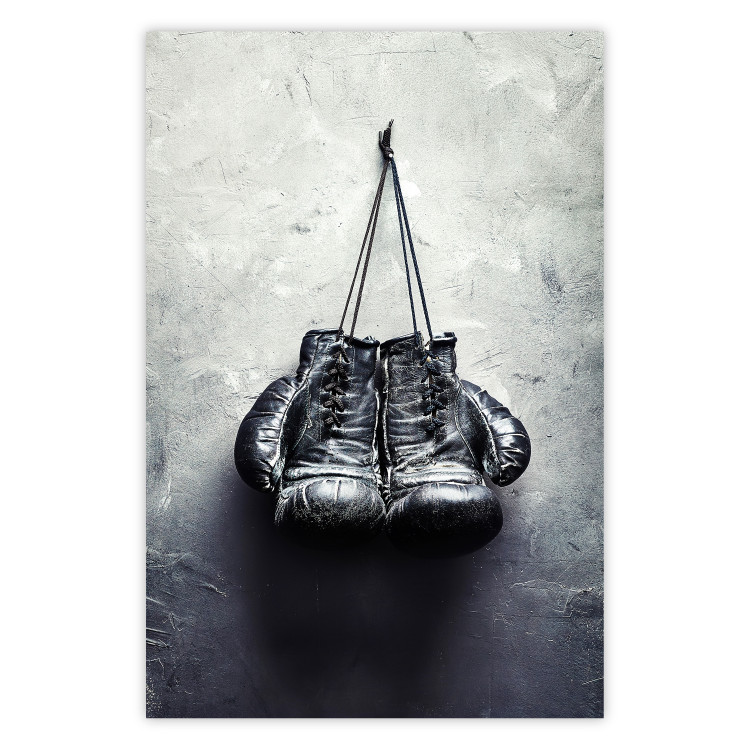Wall Poster Boxing Gloves - black and white sporty composition in retro style 117016