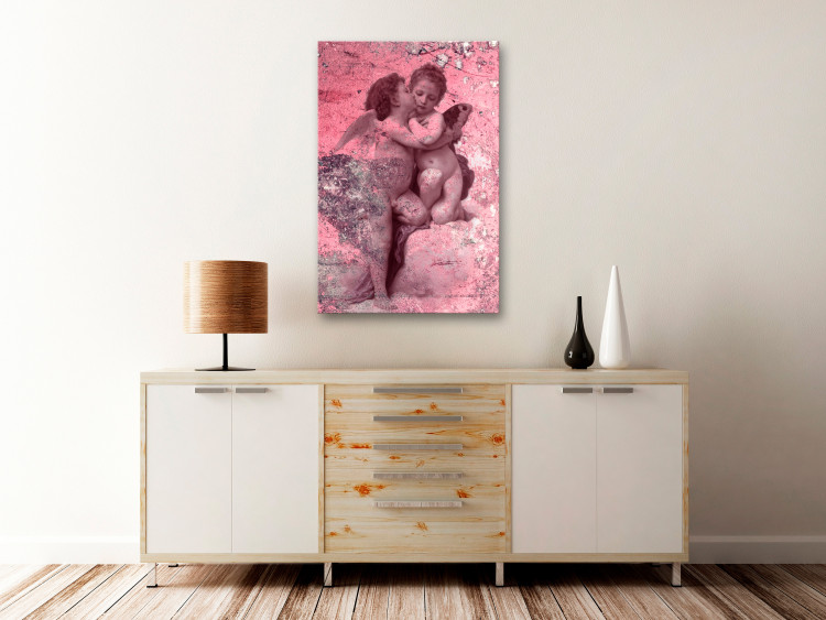 Canvas Print Angelic kiss - angels in love on an abstract, pink background 118216 additionalImage 3
