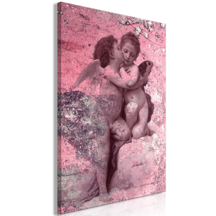 Canvas Print Angelic kiss - angels in love on an abstract, pink background 118216 additionalImage 2