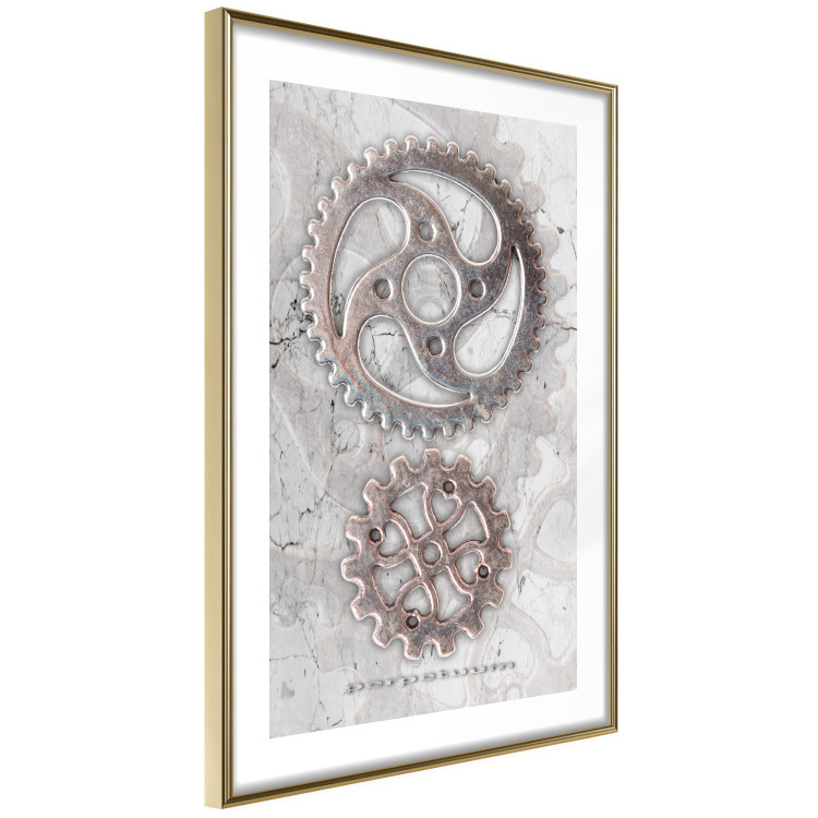 Poster Silver Cogs - industrial composition with two metal gears 118916 additionalImage 6