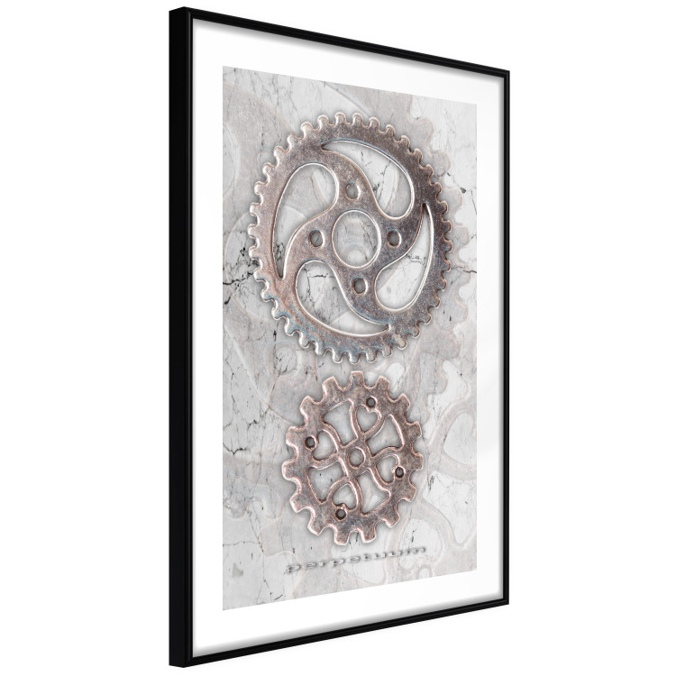 Poster Silver Cogs - industrial composition with two metal gears 118916 additionalImage 13