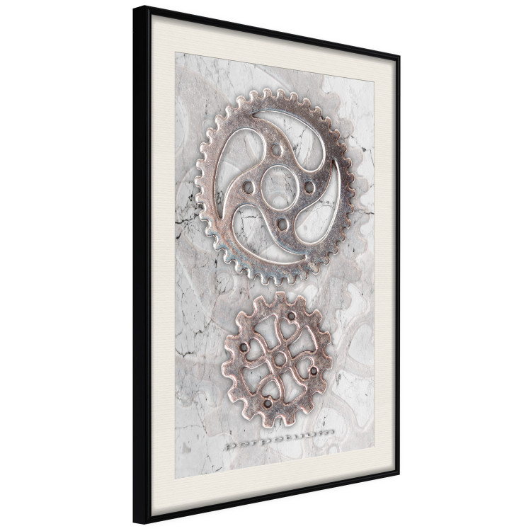 Poster Silver Cogs - industrial composition with two metal gears 118916 additionalImage 3