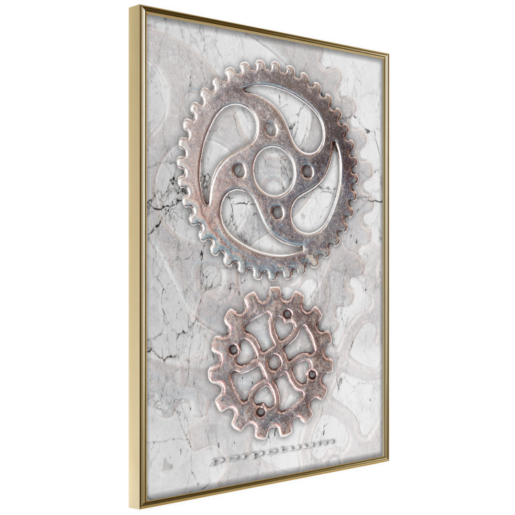 Poster Silver Cogs - industrial composition with two metal gears 118916 additionalImage 12