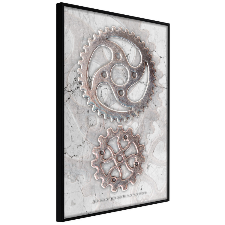 Poster Silver Cogs - industrial composition with two metal gears 118916 additionalImage 10