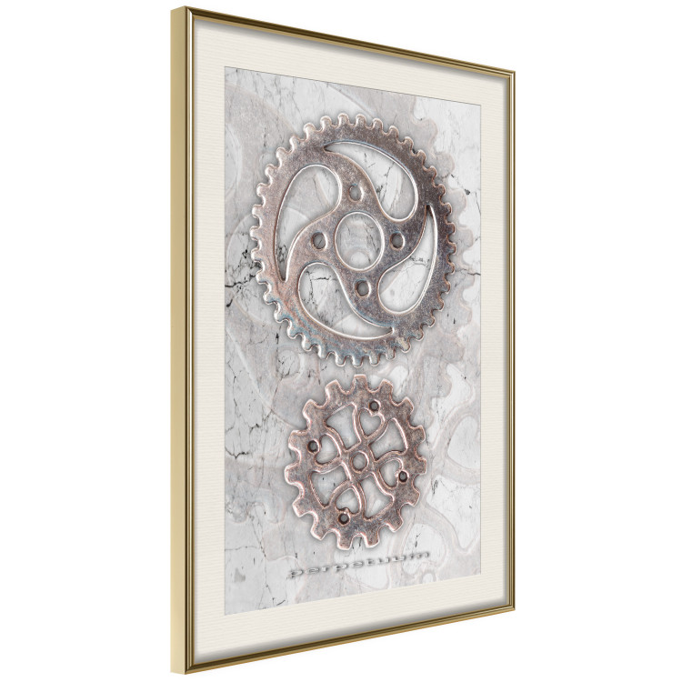 Poster Silver Cogs - industrial composition with two metal gears 118916 additionalImage 2