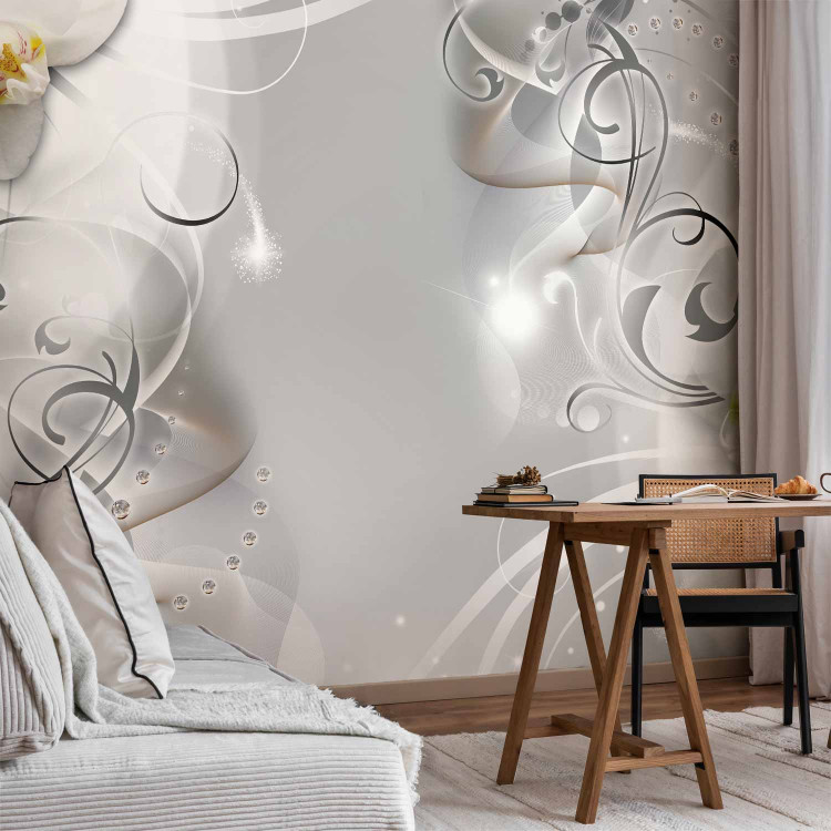 Wall Mural Floral motif - abstraction with white orchids on a background in grey 127116 additionalImage 4