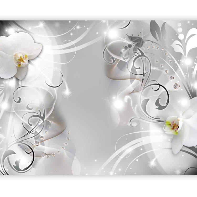 Wall Mural Floral motif - abstraction with white orchids on a background in grey 127116 additionalImage 1