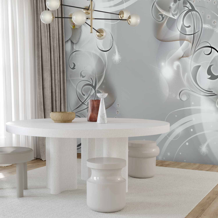 Wall Mural Floral motif - abstraction with white orchids on a background in grey 127116 additionalImage 7