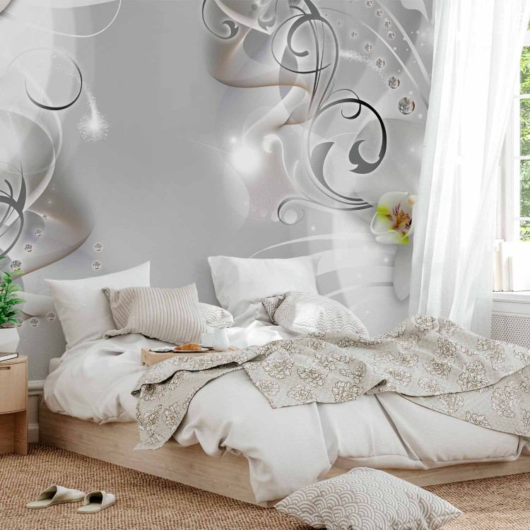 Wall Mural Floral motif - abstraction with white orchids on a background in grey 127116 additionalImage 2