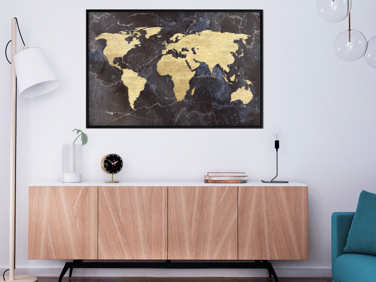 Wall Poster Golden World - elegant continents and dark seas on a world map 128816 additionalImage 6