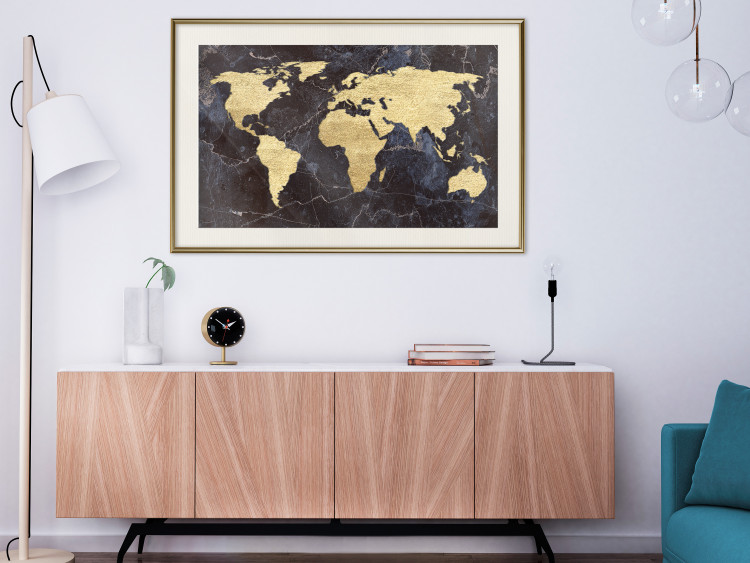 Wall Poster Golden World - elegant continents and dark seas on a world map 128816 additionalImage 22