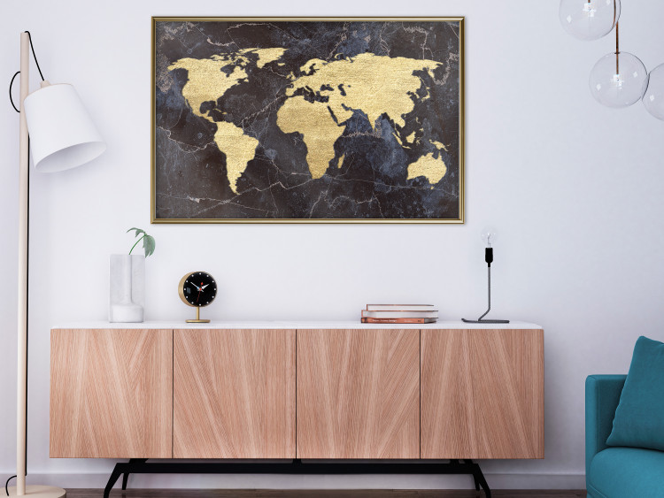 Wall Poster Golden World - elegant continents and dark seas on a world map 128816 additionalImage 5