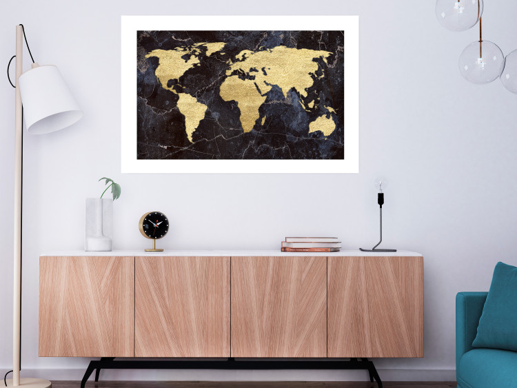 Wall Poster Golden World - elegant continents and dark seas on a world map 128816 additionalImage 3