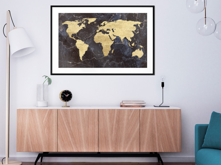 Wall Poster Golden World - elegant continents and dark seas on a world map 128816 additionalImage 23