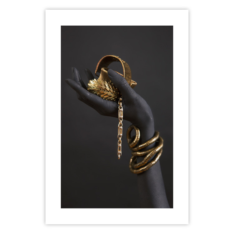 Wall Poster Royal Gifts - black hand with golden accessories on a dark background 130516 additionalImage 25