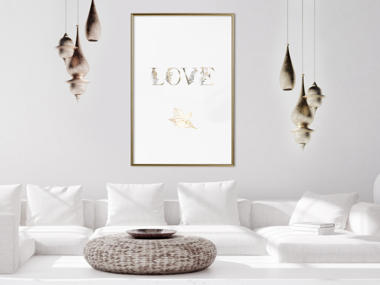 Wall Poster Love Is Strength - golden English text on a solid white background 131916 additionalImage 5