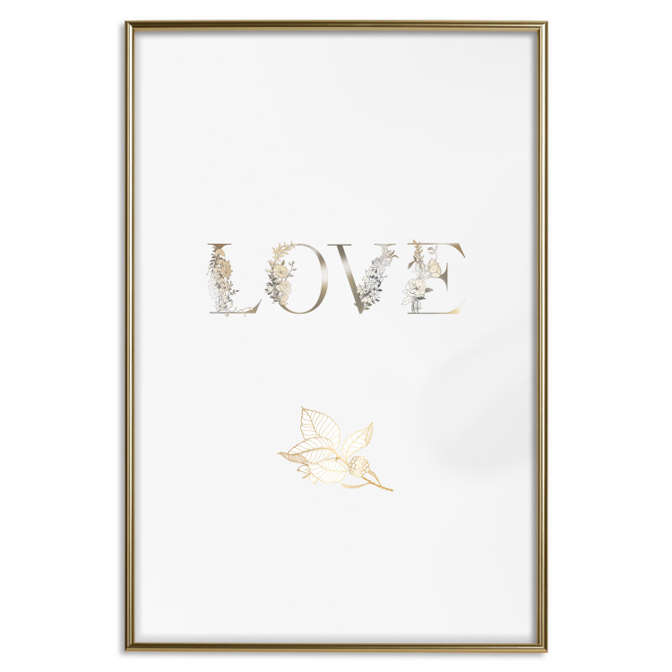 Wall Poster Love Is Strength - golden English text on a solid white background 131916 additionalImage 21