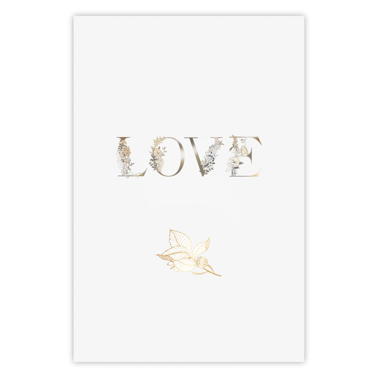 Wall Poster Love Is Strength - golden English text on a solid white background 131916