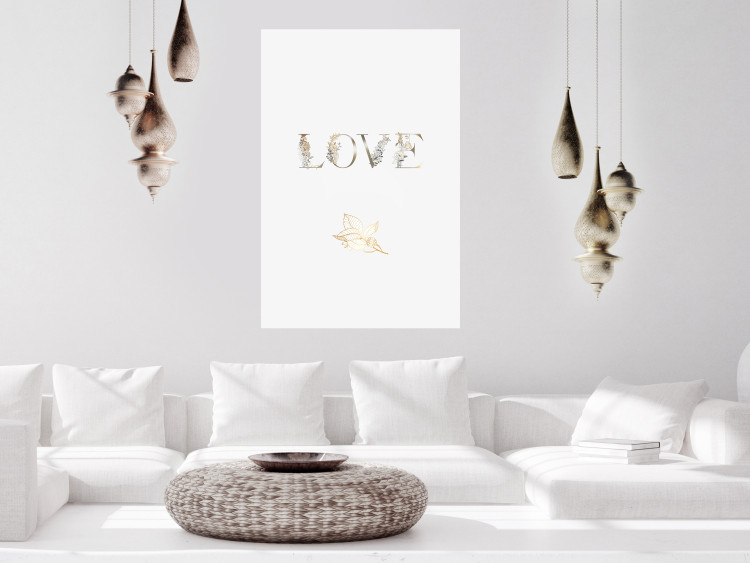Wall Poster Love Is Strength - golden English text on a solid white background 131916 additionalImage 2