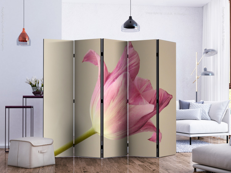 Room Divider Pink Tulip II (5-piece) - pink tulip on a beige background 132816 additionalImage 2
