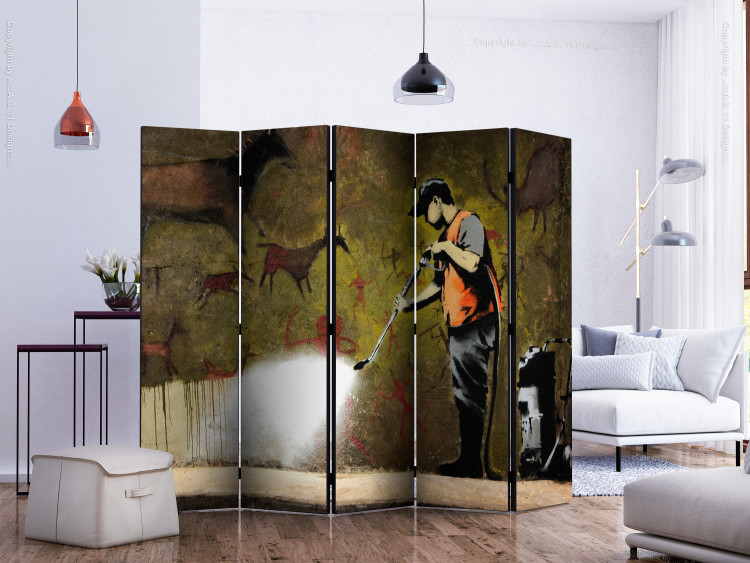 Room Divider Banksy - Cave Painting II (5-piece) - man and graffiti in background 133316 additionalImage 2