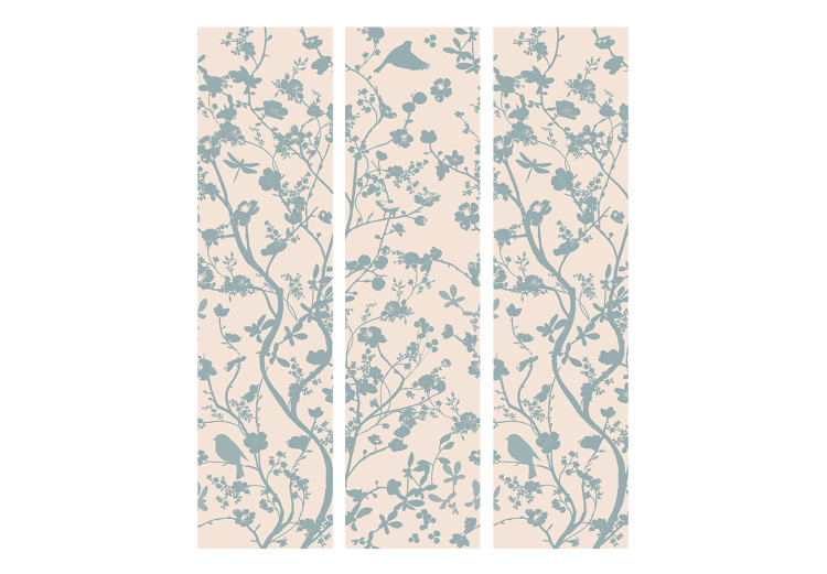 Folding Screen Spring Stir - fanciful pattern of plants and birds on a light background 133916 additionalImage 3