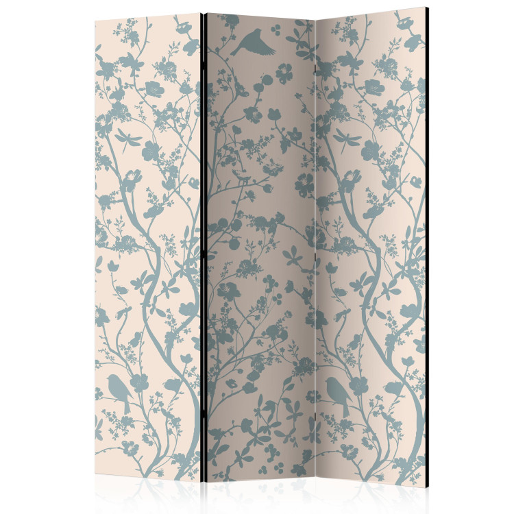 Folding Screen Spring Stir - fanciful pattern of plants and birds on a light background 133916