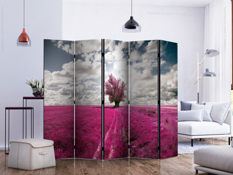 Room Separator Meadow in Fuchsia II - landscape of a purple meadow with a tree 134116 additionalImage 2