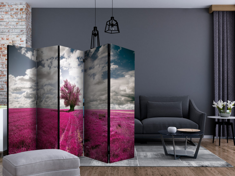 Room Separator Meadow in Fuchsia II - landscape of a purple meadow with a tree 134116 additionalImage 4