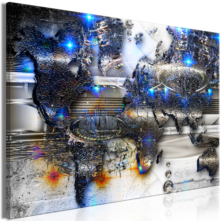 Canvas Futuristic world map - Abstraction with blue flashes 136016 additionalImage 2