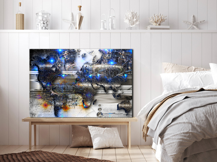 Canvas Futuristic world map - Abstraction with blue flashes 136016 additionalImage 3