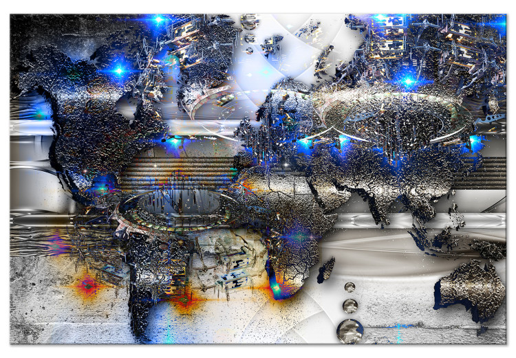 Canvas Futuristic world map - Abstraction with blue flashes 136016