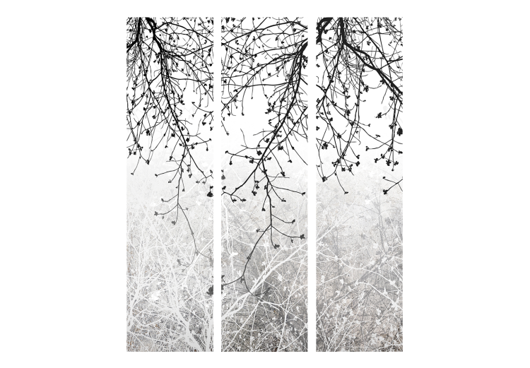 Folding Screen Natural Brightness (3-piece) - Black and white composition in plants 136116 additionalImage 3