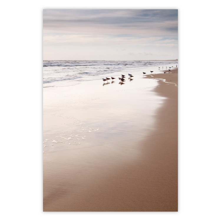Wall Poster Autumn Beach - seascape of a beach and ducks against a bright sky 137916