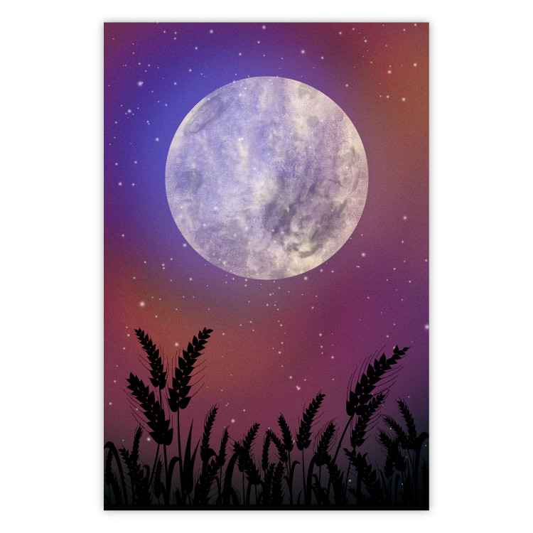 Poster Night in the Countryside - meadow landscape against a cosmic sky and bright moon 138216